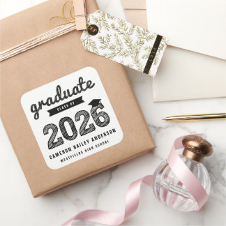 Sticker Carré 2026 Noir Gras Diplômé Moderne Graduation
