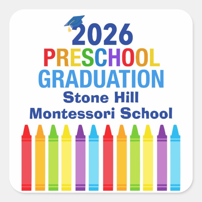 Sticker Carré 2026 Preschool Graduation Custom School Party (Devant)
