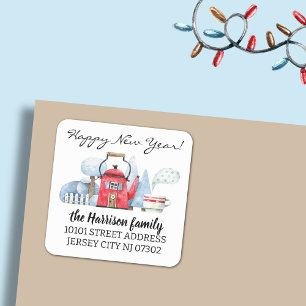 Sticker Carré 20 Adresse de maison de vacances de Noël à l'aquar