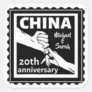Sticker Carré 20e anniversaire de mariage traditionnel chinois