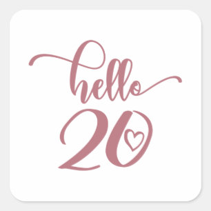 Sticker Carré 20e anniversaire Femmes Bonjour 20 Mignon 20 ans