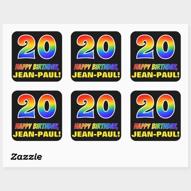 Sticker Carré 20e anniversaire : Gras, Amusant, Simple, Arc-en-c (Feuille)