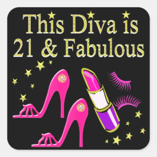 STICKER CARRÉ 21 & FABULOUS PINK SHOE ET LIPSTICK DIVA DESIGN