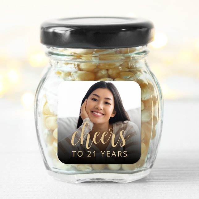 Sticker Carré 21e anniversaire fête Photo Cheers (Créateur téléchargé)