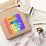 Sticker Carré 21st Birthday: Colorful, Fun Rainbow Pattern # 21<br><div class="desc">This fun and exciting birthday square sticker design features a large number “21” having a colorful rainbow spectrum inspired gradient pattern. It also features the message “HAPPY 21st BIRTHDAY, ”, and a personalized recipient name. The background also features a vibrant multicolored rainbow spectrum inspired gradient pattern. Fun, personalized stickers like...</div>