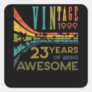 Sticker Carré 23 ans Anniversaire Vintage 1999 23e anniversaire
