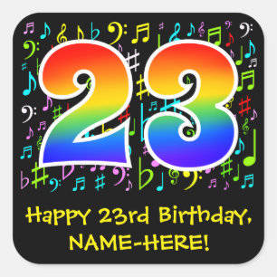 Sticker Carré 23e anniversaire : Symboles de musique colorée, Ar