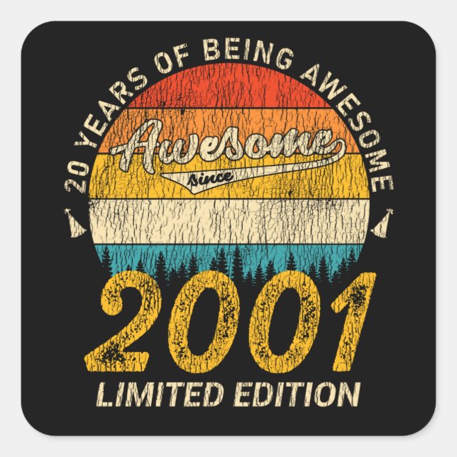 Sticker Carré 24 Ans 2001 Retro Awesome 24e anniversaire Cadeau (Devant)