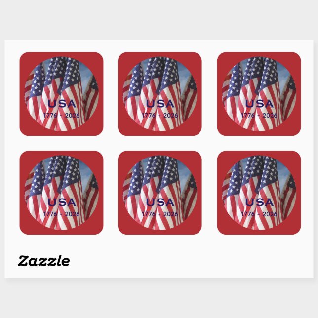Sticker Carré 250th Anniversary USA Patriotic Flags Premium (Feuille)
