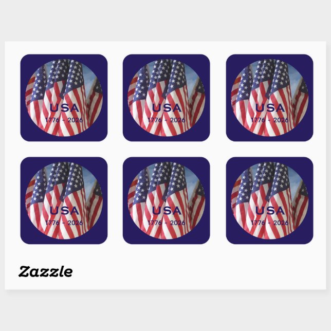 Sticker Carré 250th Anniversary USA Patriotic Flags Premium (Feuille)
