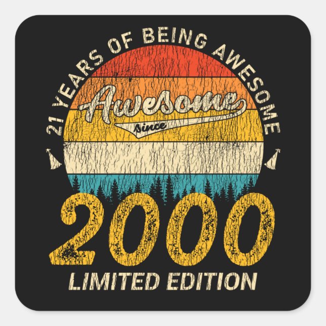 Sticker Carré 25 Ans 2000 Retro Awesome 25e anniversaire Cadeau (Devant)