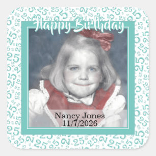 Sticker Carré 25 Votre motif de nombre aléatoire Photo Sarcelle/