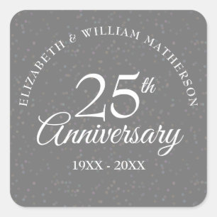 Sticker Carré 25e Anniversaire de Mariage Silver Stardust