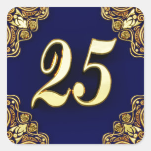 Sticker Carré 25e anniversaire ou anniversaire Regal Gold et Blu