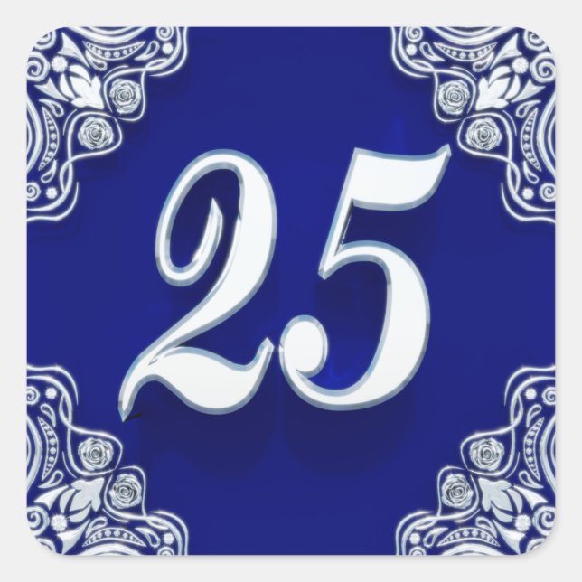 Sticker Carré 25e anniversaire ou anniversaire Regal Silver Blue (Devant)