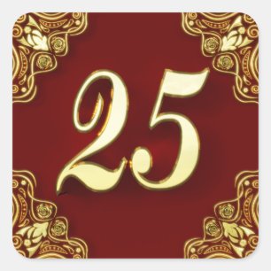 Sticker Carré 25ème Anniversaire ou or majestueux et rouge