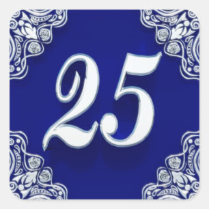 Sticker Carré 25ème Bleu argenté majestueux d'anniversaire ou