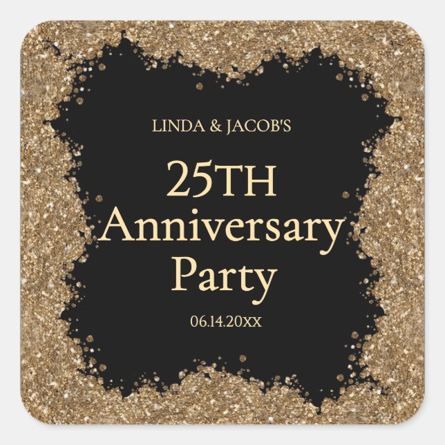 Sticker Carré 25th Wedding Anniversary Gold Faux Glitter  (Devant)