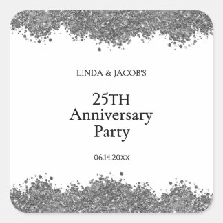 Sticker Carré 25th Wedding Anniversary Silver Faux Glitter