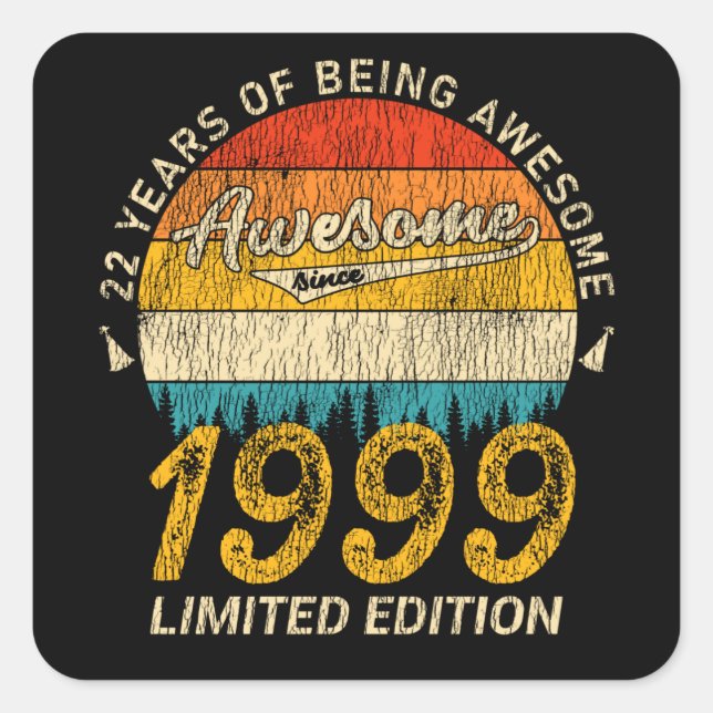 Sticker Carré 26 Ans 1999 Retro Awesome 26e anniversaire Cadeau (Devant)