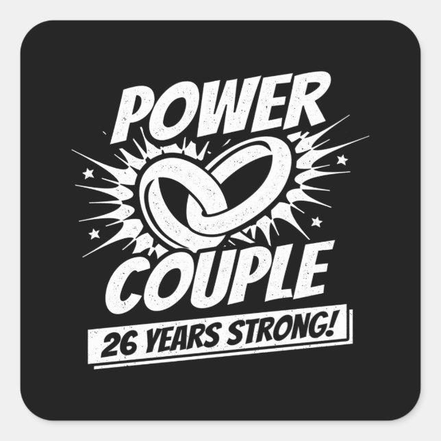 Sticker Carré 26e Anniversaire de Mariage pour les Couples Marié (Devant)