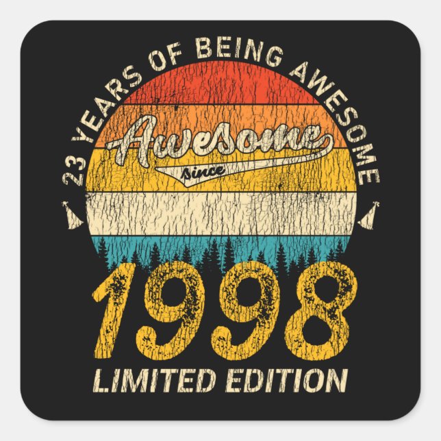 Sticker Carré 27 Ans Anniversaire Retro Awesome 27e anniversaire (Devant)