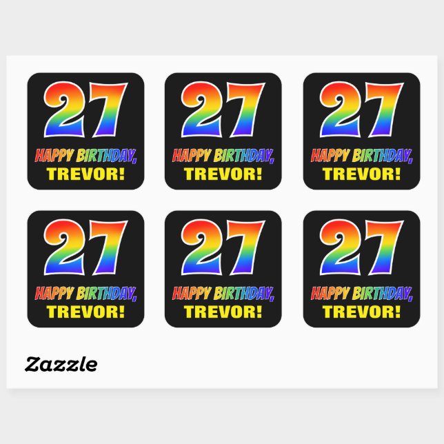 Sticker Carré 27e anniversaire : Bold, amusant, simple, arc-en-c (Feuille)