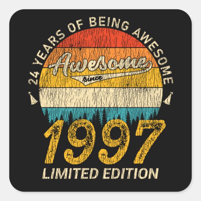 Sticker Carré 28 Ans Anniversaire Retro Awesome 28e anniversaire (Devant)