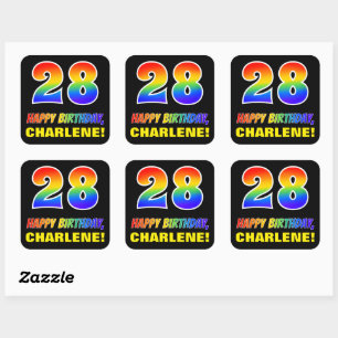 Sticker Carré 28e anniversaire : Bold, amusant, simple, arc-en-c