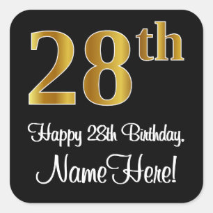 Sticker Carré 28e anniversaire - Elégant luxe Faux Gold Look #