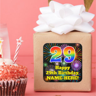 Sticker Carré 29e Birthday: Fun Fireworks Look, Rainbow # 29