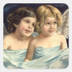Sticker Carré 2 Petits anges en bleu