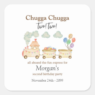 Sticker Carré 2e anniversaire aquarelle Brown train Express amus