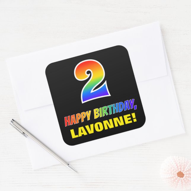 Sticker Carré 2e anniversaire : Bold, amusant, simple, arc-en-ci (Enveloppe)