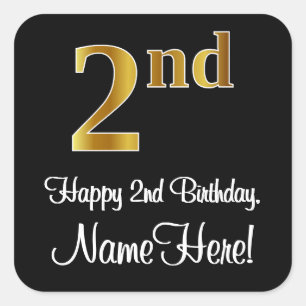 Sticker Carré 2e anniversaire - Elégant luxe Faux Gold Look #
