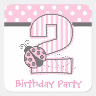 Sticker Carré 2ème anniversaire de coccinelle rose