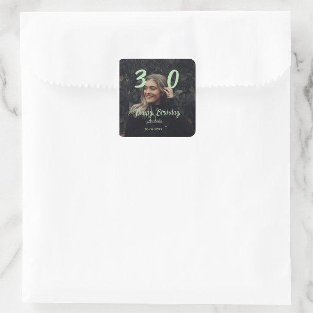Sticker Carré 30e anniversaire ajouter nom date année vert paste (Sac)