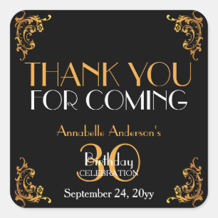 Sticker Carré 30e anniversaire Black Gold Retro Vintage Merci