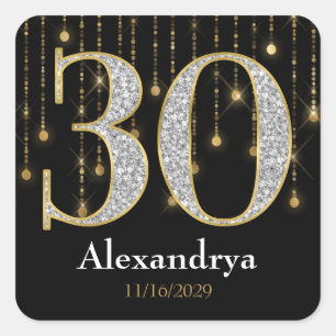 Sticker Carré 30e anniversaire Diamonds Gold Merci Favor Tags