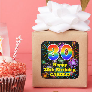 Sticker Carré 30e anniversaire : Fun Fireworks Look, Arc en ciel