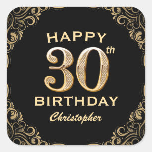 Sticker Carré 30e anniversaire Parties scintillant noir et or ca