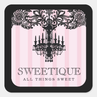 Sticker Carré 311 Chandelier en lace et rayures roses