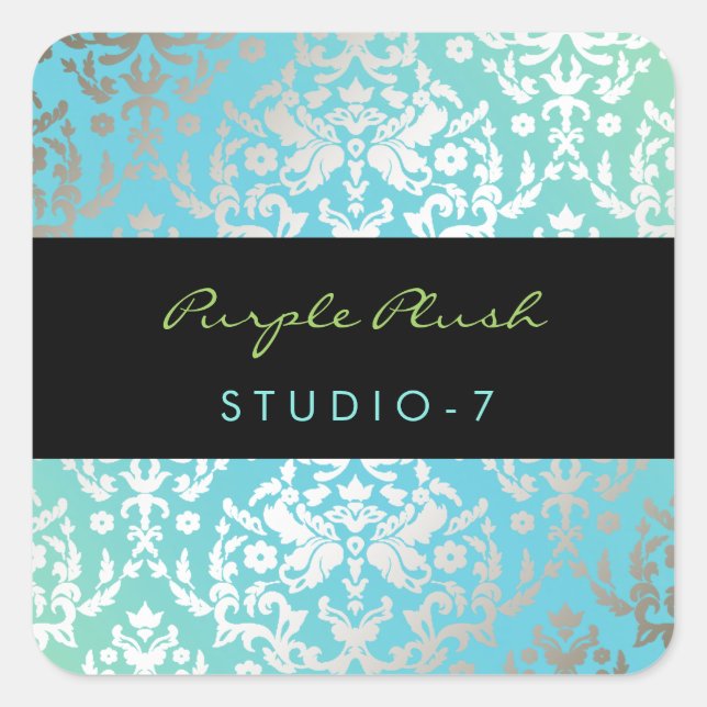 Sticker Carré 311 Dazzling Damask Turquoise (Devant)