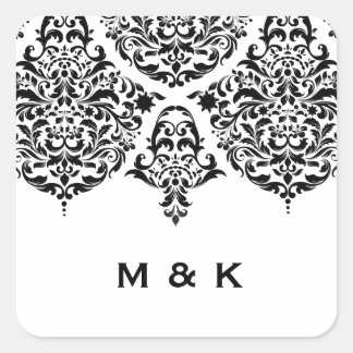 Sticker Carré 311 Mon Cherie Damask Merci noir
