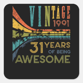 Sticker Carré 31 Anniversaire Vintage 1991 31e anniversaire