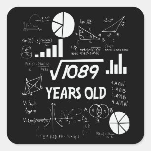 Sticker Carré 33 ans Enseignant des mathématiques Anniversaires