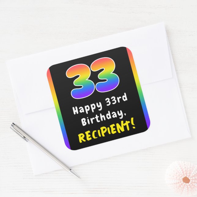 Sticker Carré 33e anniversaire : Rainbow Spectrum # 33, Nom pers (Enveloppe)