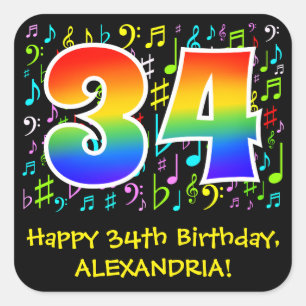Sticker Carré 34e anniversaire : Symboles de musique colorée, A