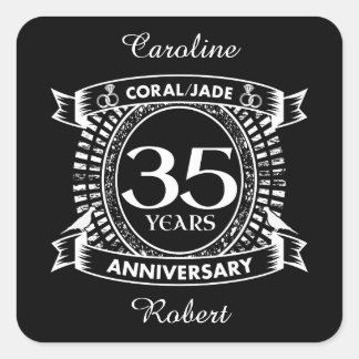 Sticker Carré 35e anniversaire du mariage crête de Coral Jade