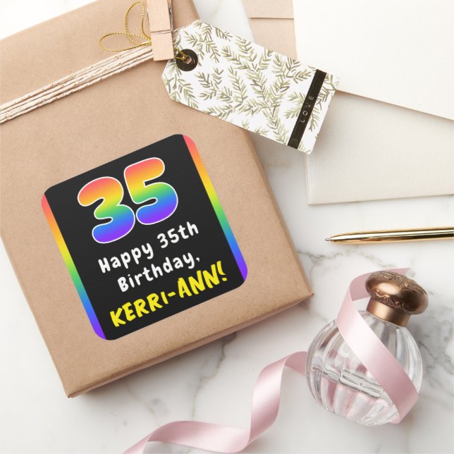 Sticker Carré 35e anniversaire : Rainbow Spectrum # 35, Nom pers (Cadeaux)